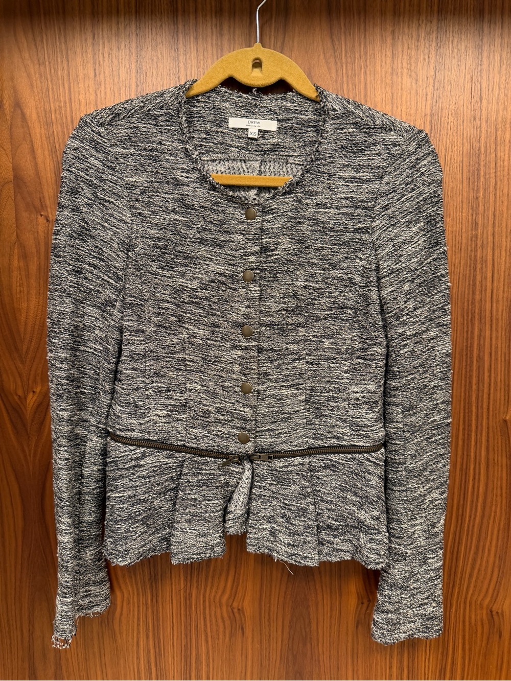 Drew Black & White Tweed Peplum Sweater Jacket